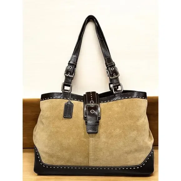 Y2K Coach F12620 Hamptons Suede Large Carryall Bag & Wristlet